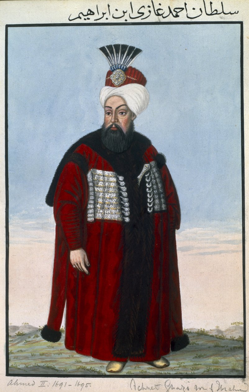 Ahmed II (1642-95) Sultão de 1691 a 1695, da série «Uma série de retratos dos imperadores da Turquia» de John Young