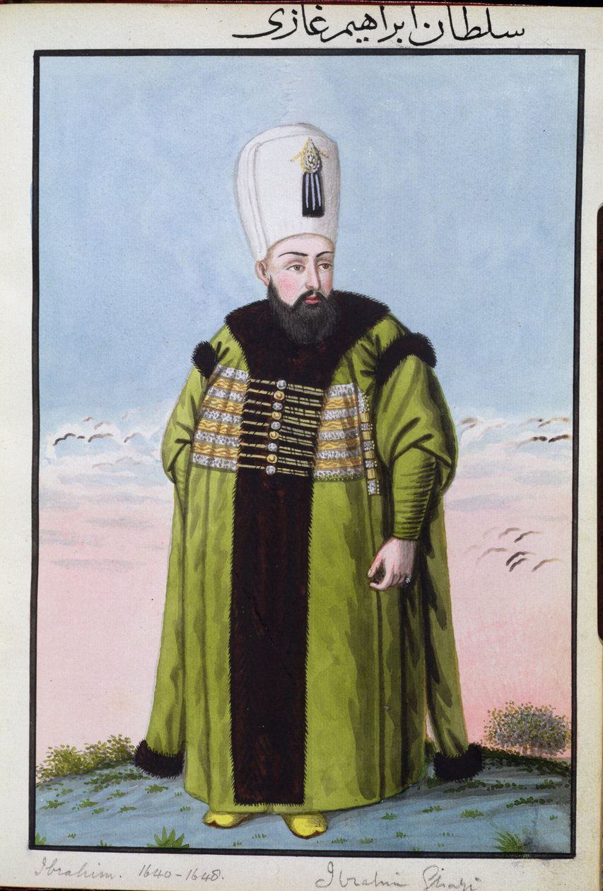Ibrahim (1615-48) Sultão de 1640 a 1648, da série «Uma série de retratos dos imperadores da Turquia» de John Young