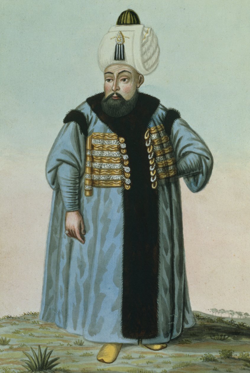 Selim II (1524-74), chamado «Sari», o Loiro ou o Bêbado, sultão entre 1566 e 1574, da série «Uma série de retratos dos imperadores da Turquia». de John Young