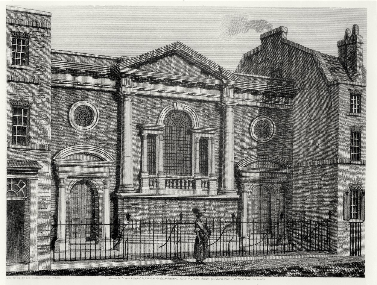 Igreja de St. Alphage, gravado por J. Skelton para a série arquitectónica de igrejas de Londres, bar. por J. Booth, 1814 de John after Coney