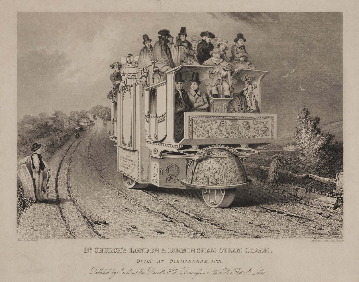 Dr. Churchs London & Birmingham Treinador a vapor, 1833 de John after Cooke
