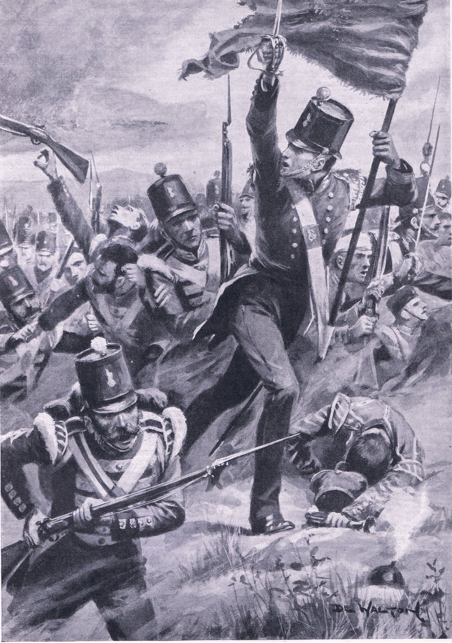O avanço da Divisão da Luz em Alma, 20 de Setembro de 1854, ilustração de "British Battles on Land and Sea". de John de Walton