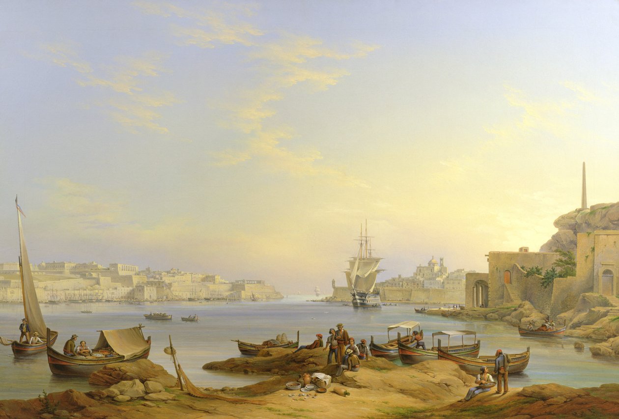 Grande porto, Valletta, Malta, 1850 de John or Giovanni Schranz