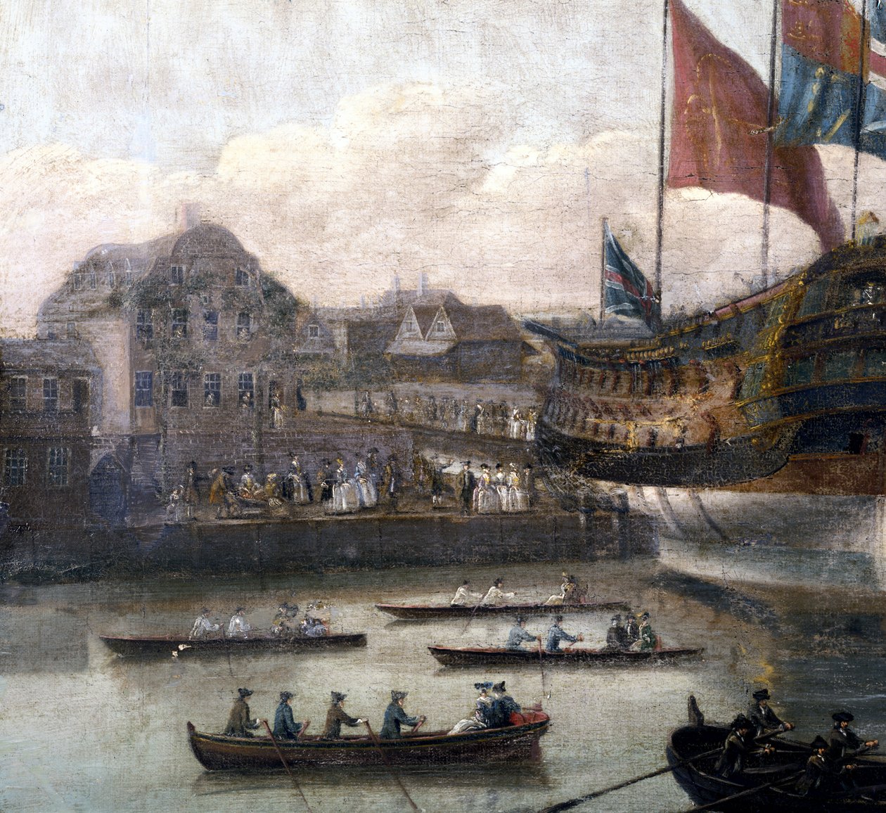 Lançamento no Deptford Dockyard, c.1750 (detalhe de 264190) de John the Elder Cleveley