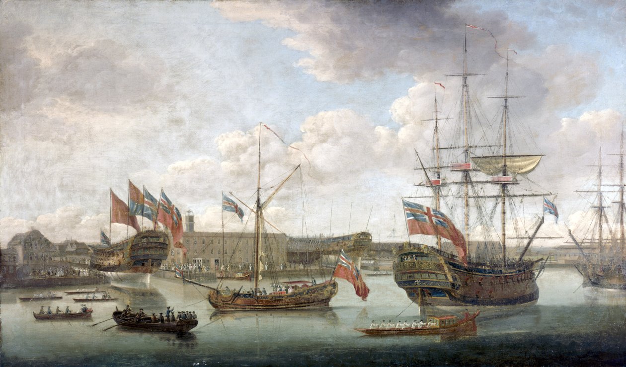Lançamento no Deptford Dockyard, c.1750 de John the Elder Cleveley