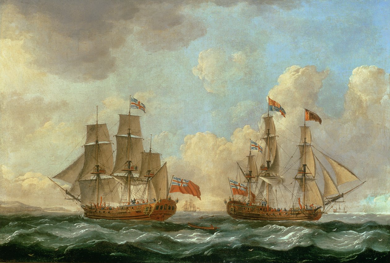 O peregrino em duas posições na costa, 1766 de John the Elder Cleveley