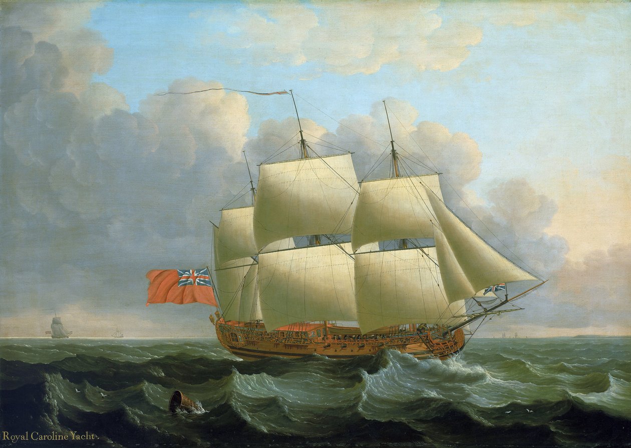 O "Royal Caroline", construído em 1749 em Deptford (Inglaterra). Óleo sobre tela de John the Elder Cleveley