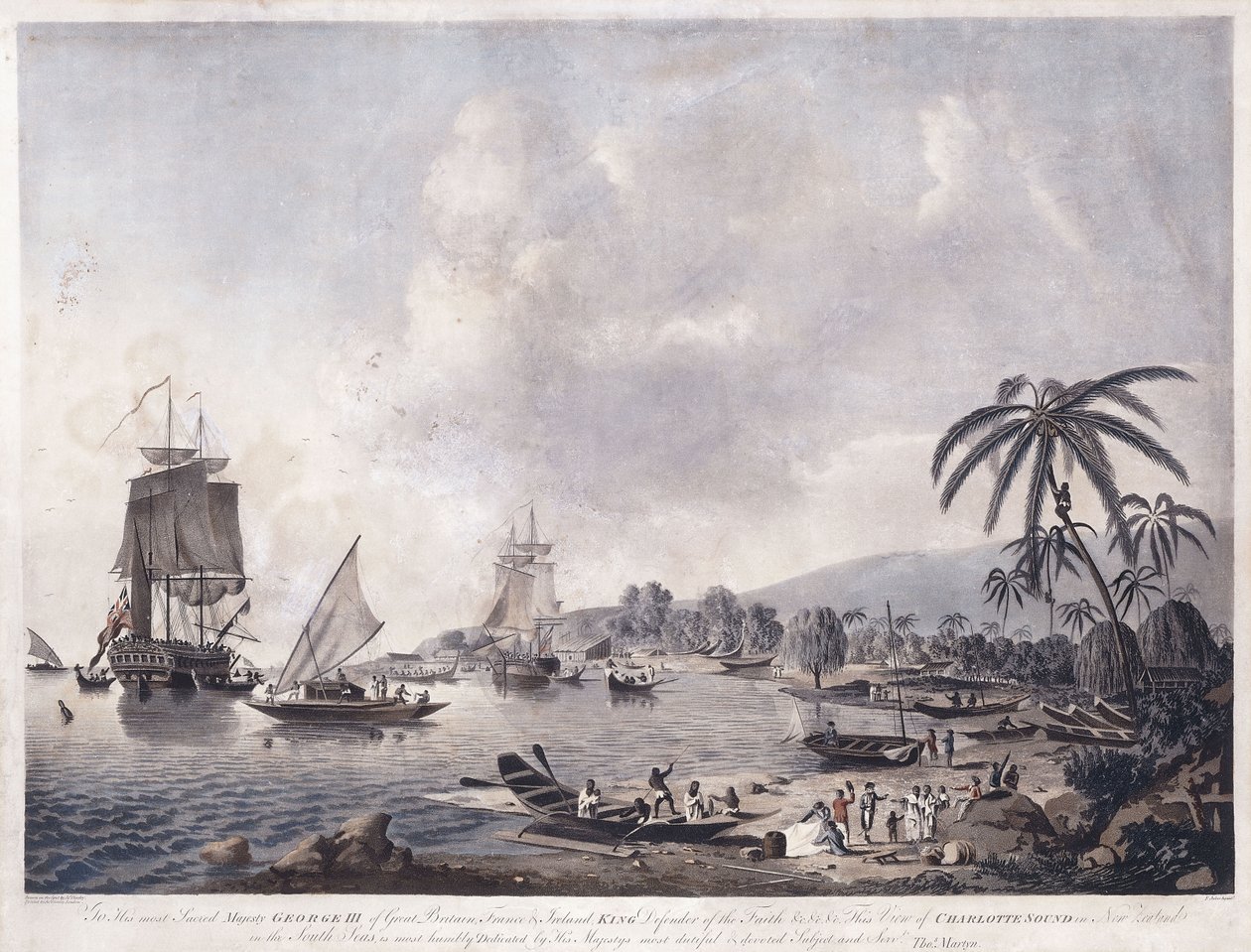 Uma vista da baía de Matavai, Tahiti, 1787 de John the Younger Cleveley