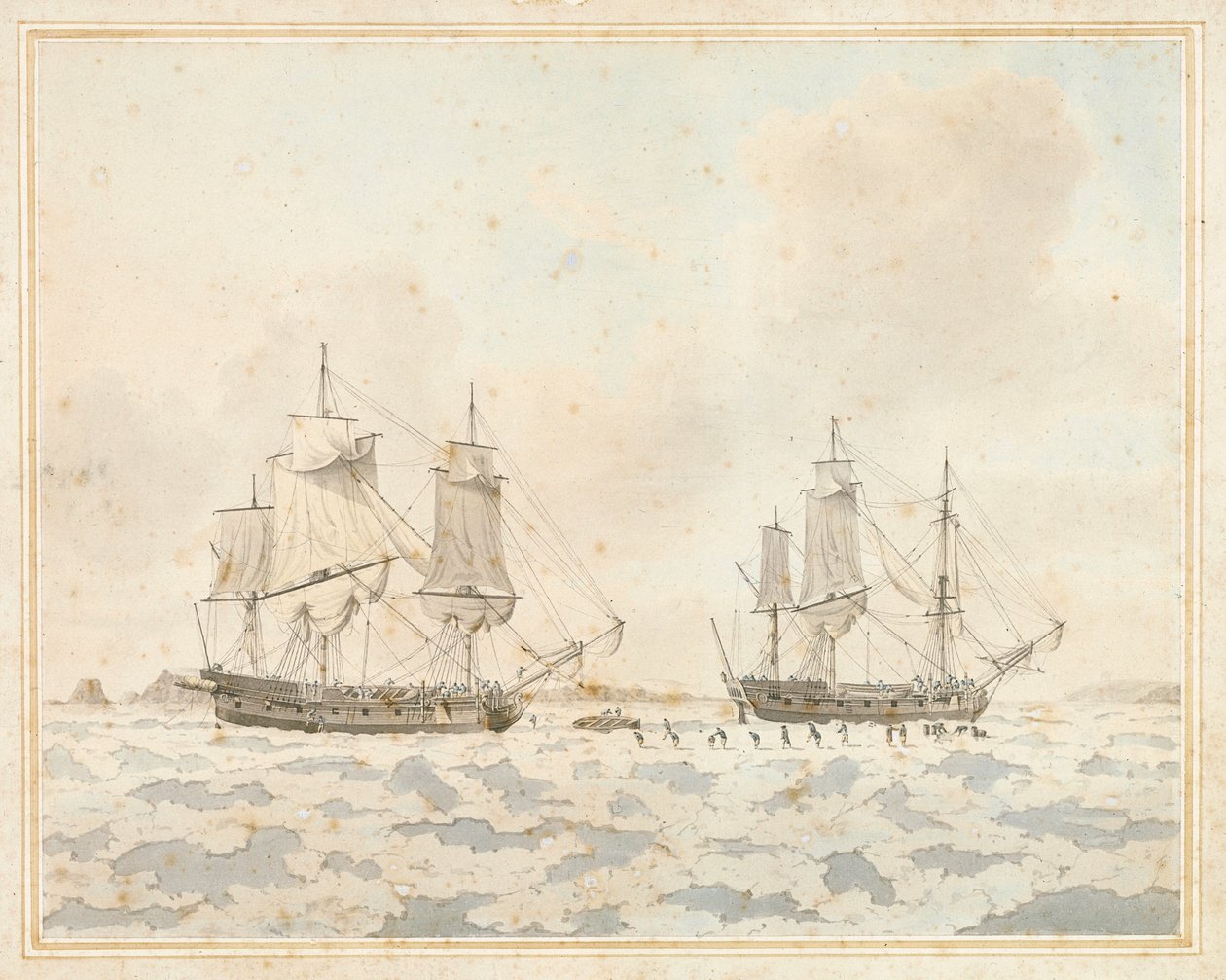 Os navios britânicos Racehorse e Carcass, apanhados no gelo durante uma expedição ao Ártico, 31 de julho de John the Younger Cleveley