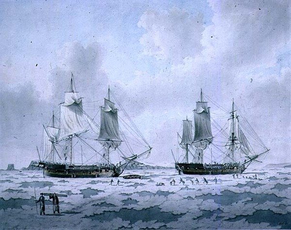 Expedição de Descoberta de Navios do Senhor Mulgraves incorporada no gelo nas regiões polares de John the Younger Cleveley