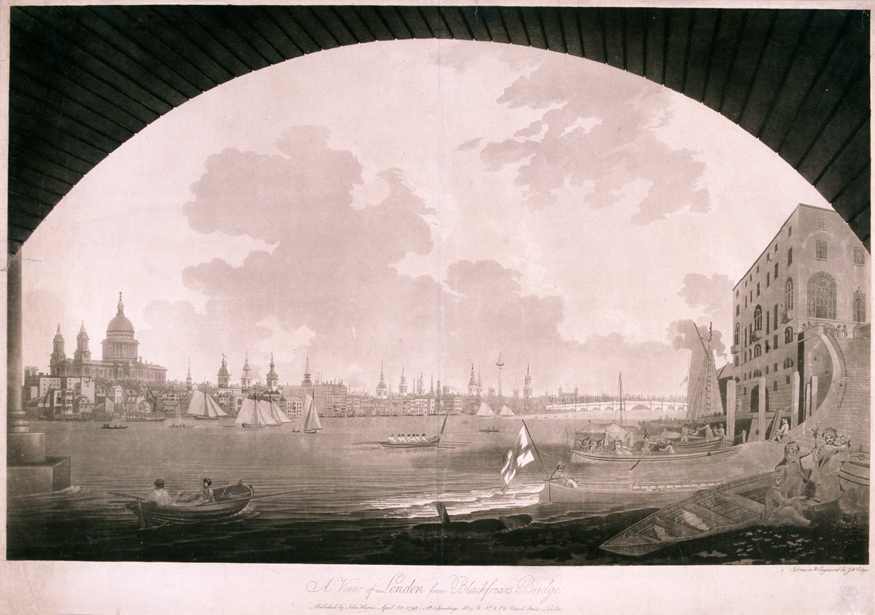 Cidade de Londres a partir da Ponte Blackfriars, 1795 de John william Edy