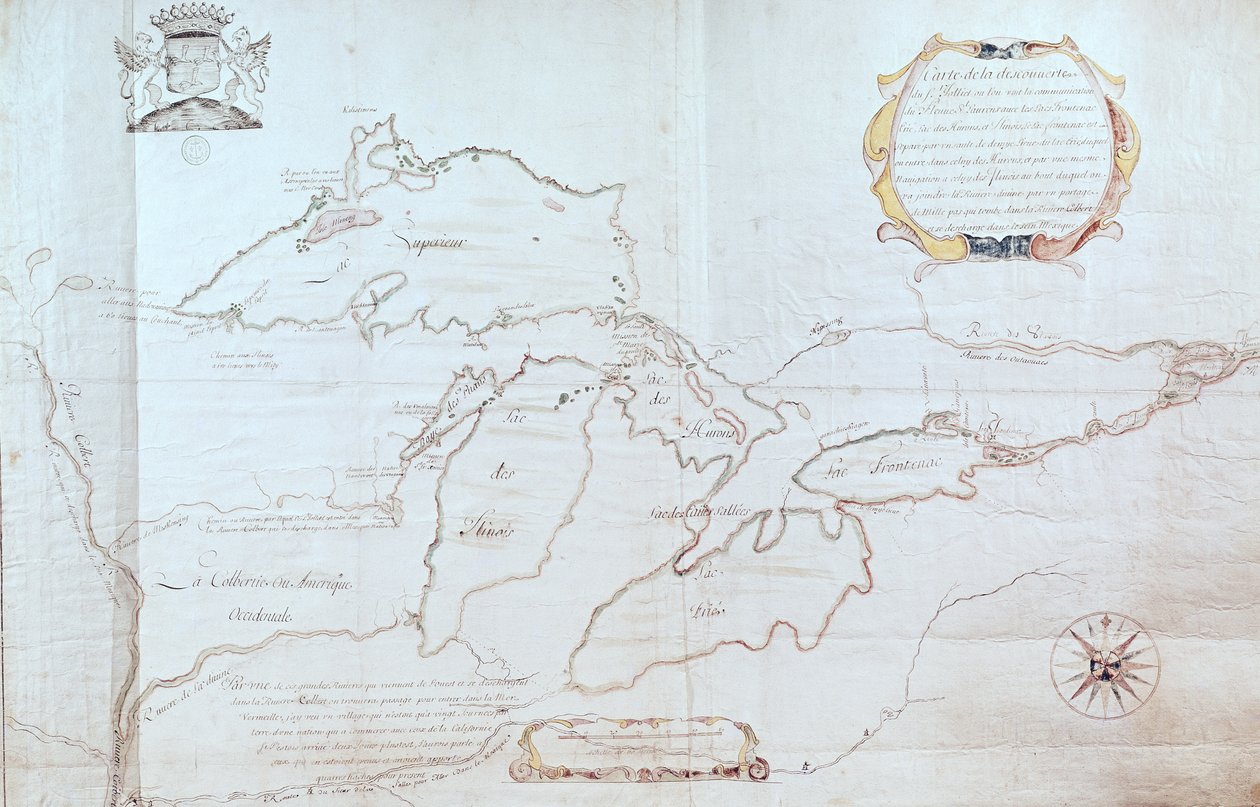 Mapa dos Grandes Lagos (caneta e tinta sobre papel) de Jolliet
