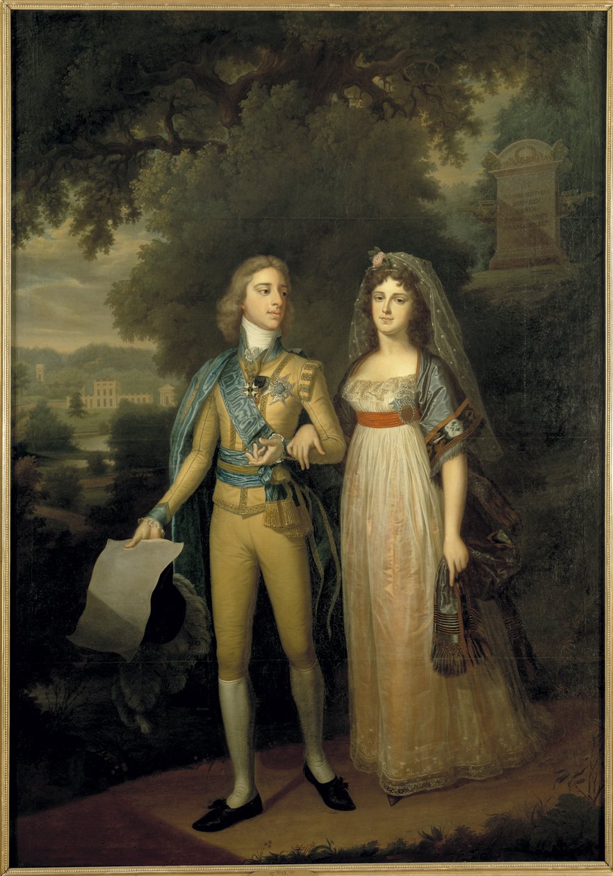 Gustave IV Adolphe de Suede - Retrato de Gustav IV Adolf da Suécia (1778-1837) e Frederica Dorothea Wilhelmina de Baden (1781-1826), Rainha da Suécia, por Forsslund, Jonas (1754-1809). Óleo sobre tela, c. 1797-1800. Dimensão: 273x195 cm. Nationalmuseum St de Jonas Forsslund
