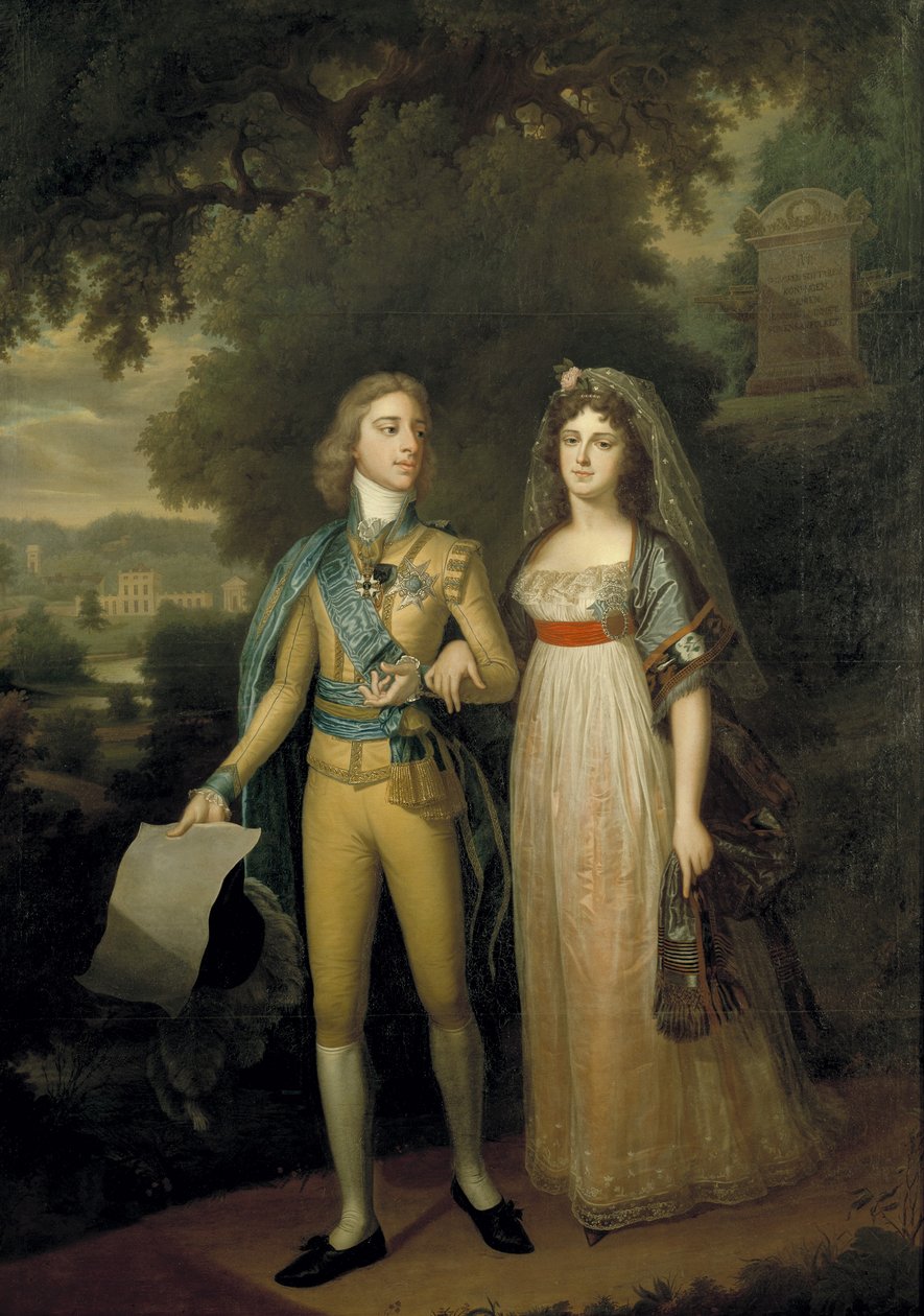 Sueco: Gustav IV Adolf, 1778-1837, Rei da Suécia e Fredrika Dorotea Vilhelmina, 1781-1826, Princesa de Baden, Rainha da Suécia Retrato de Gustav IV Adolf (1778-1837) e Frederica de Baden (1781-1826) de Jonas Forsslund