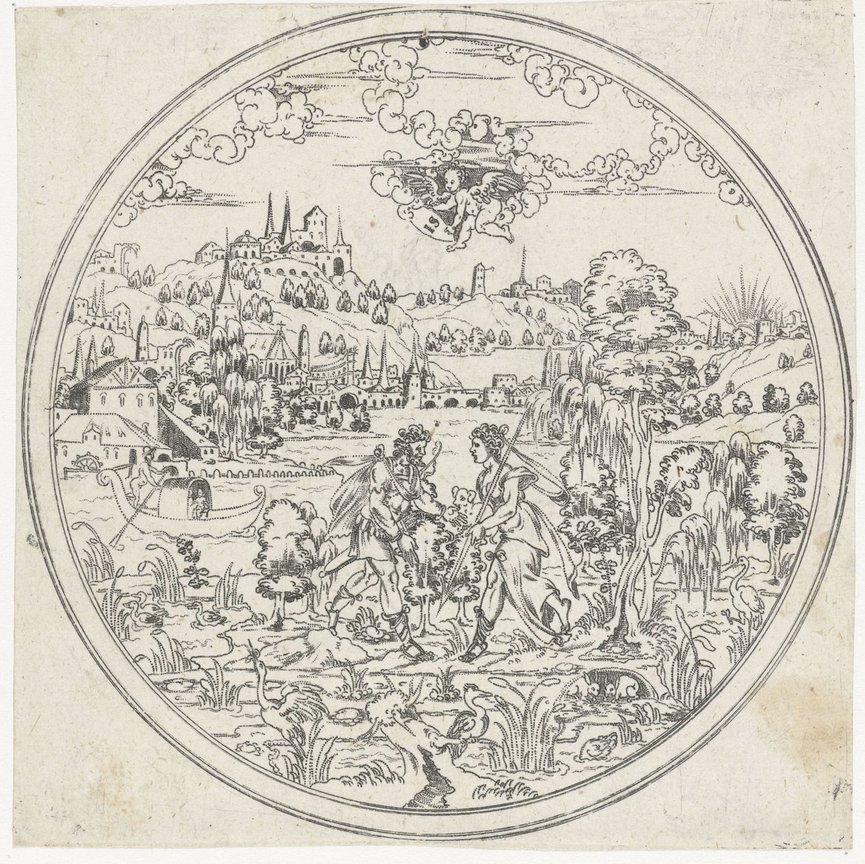 Diana e Endymion Bottoms of Bowls: Landscapes with Bible and Mythological Representations (título da série) de Jonas Silber