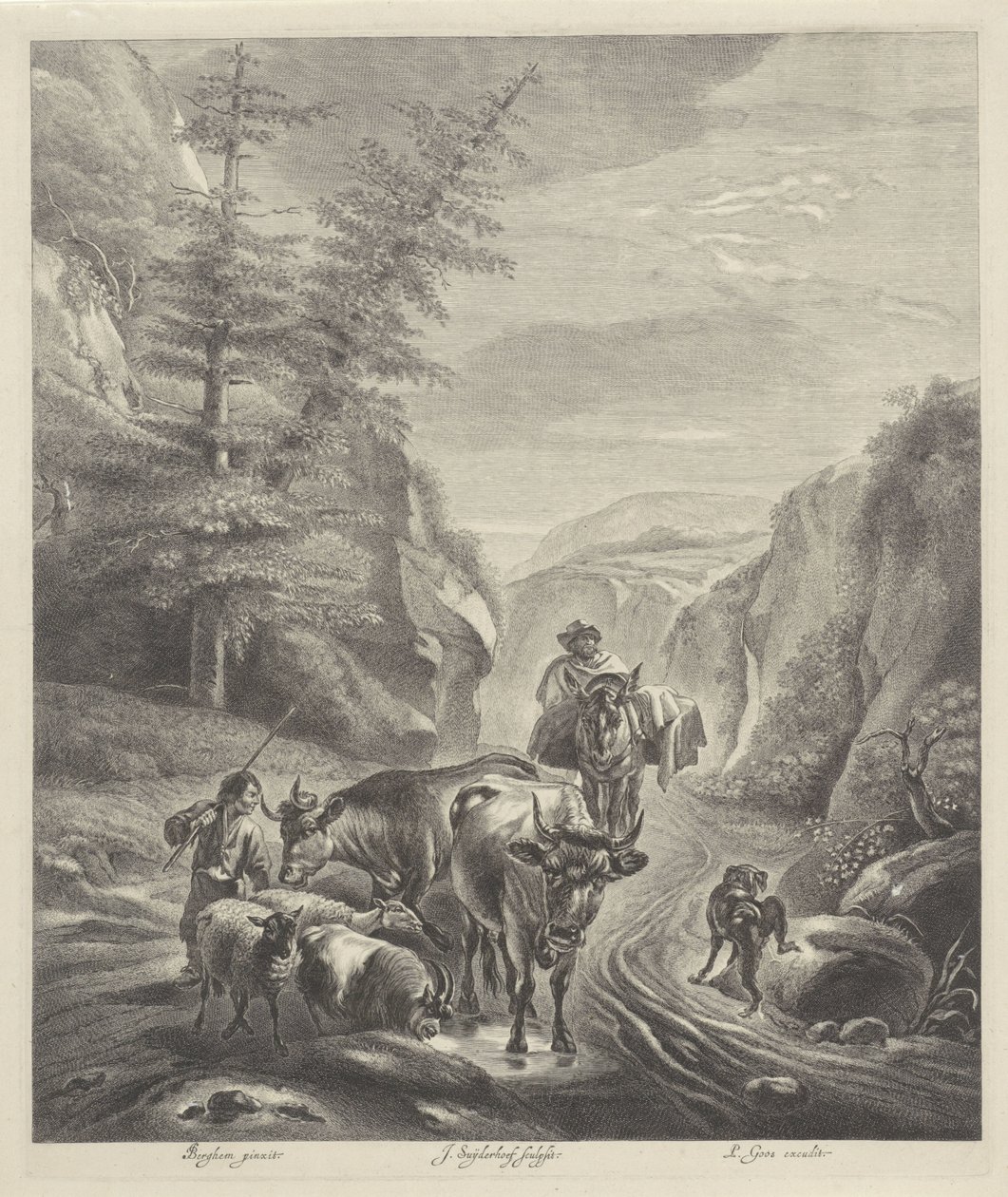Pastores com gado num caminho de montanha de Jonas Suyderhoef