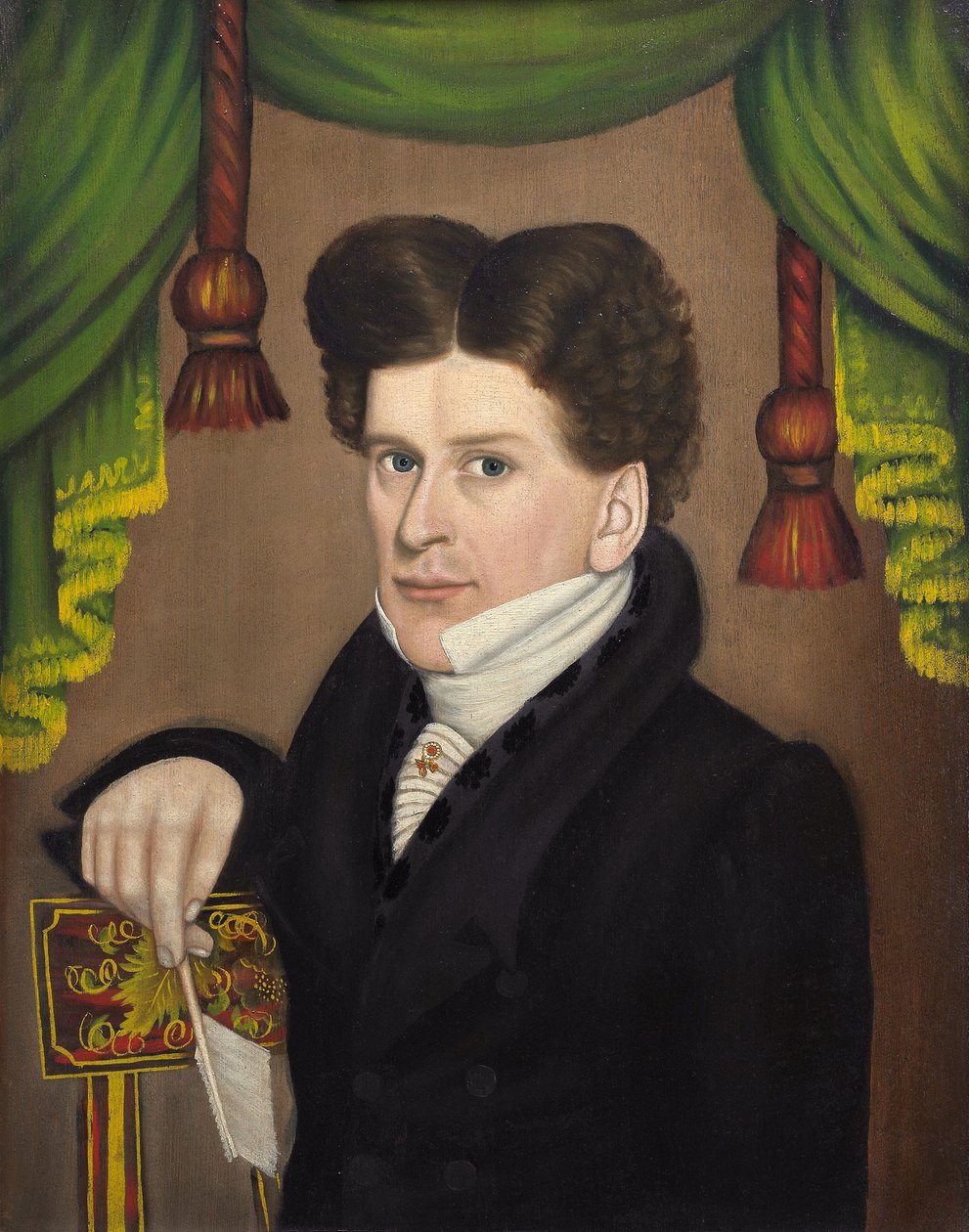 Homem com uma caneta, c.1827-30 (óleo sobre painel) de Jonas Welch Holman