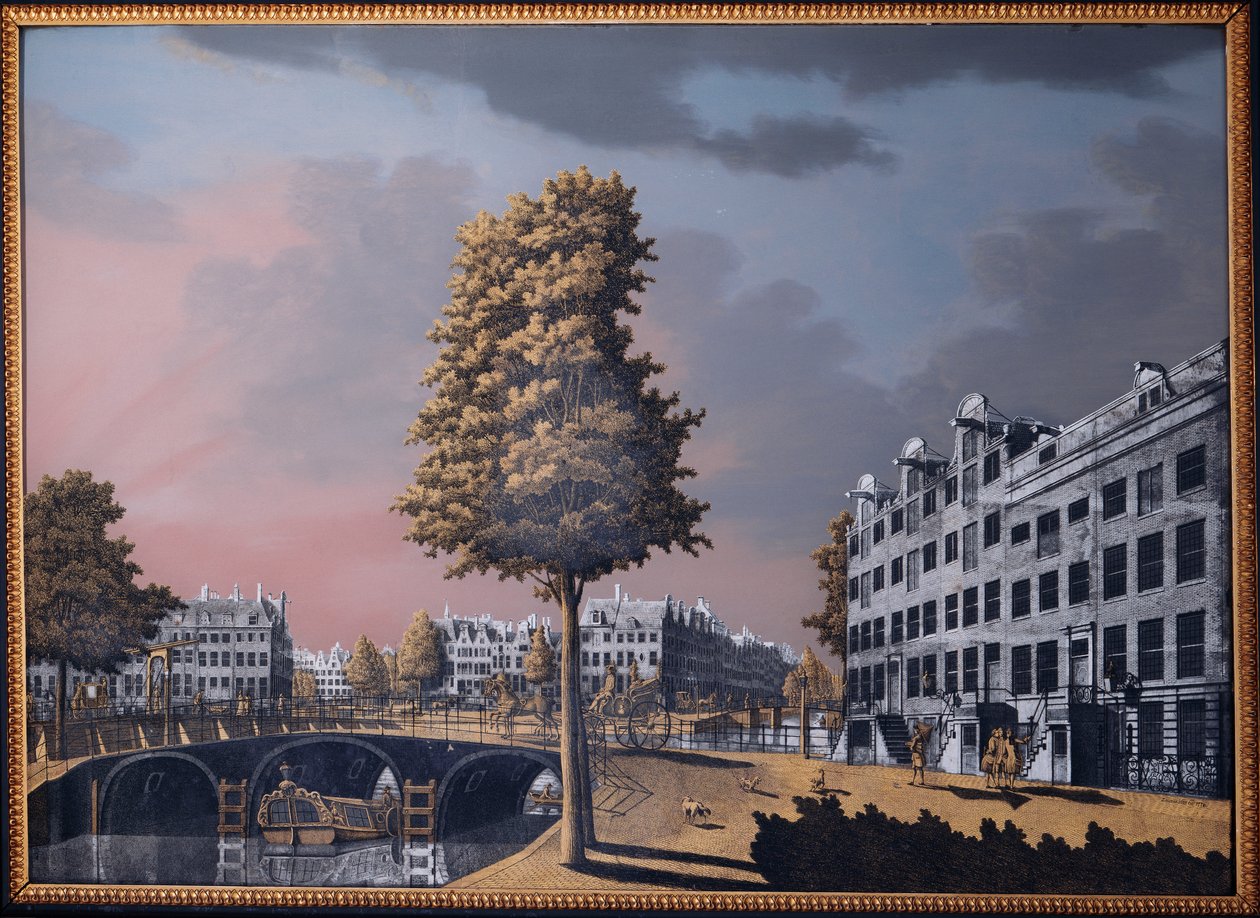 Uma vista do Herengracht com vista para Binnenamstel e o Nieuwe Herengracht, Amsterdã, 1776 de Jonas Zeuner