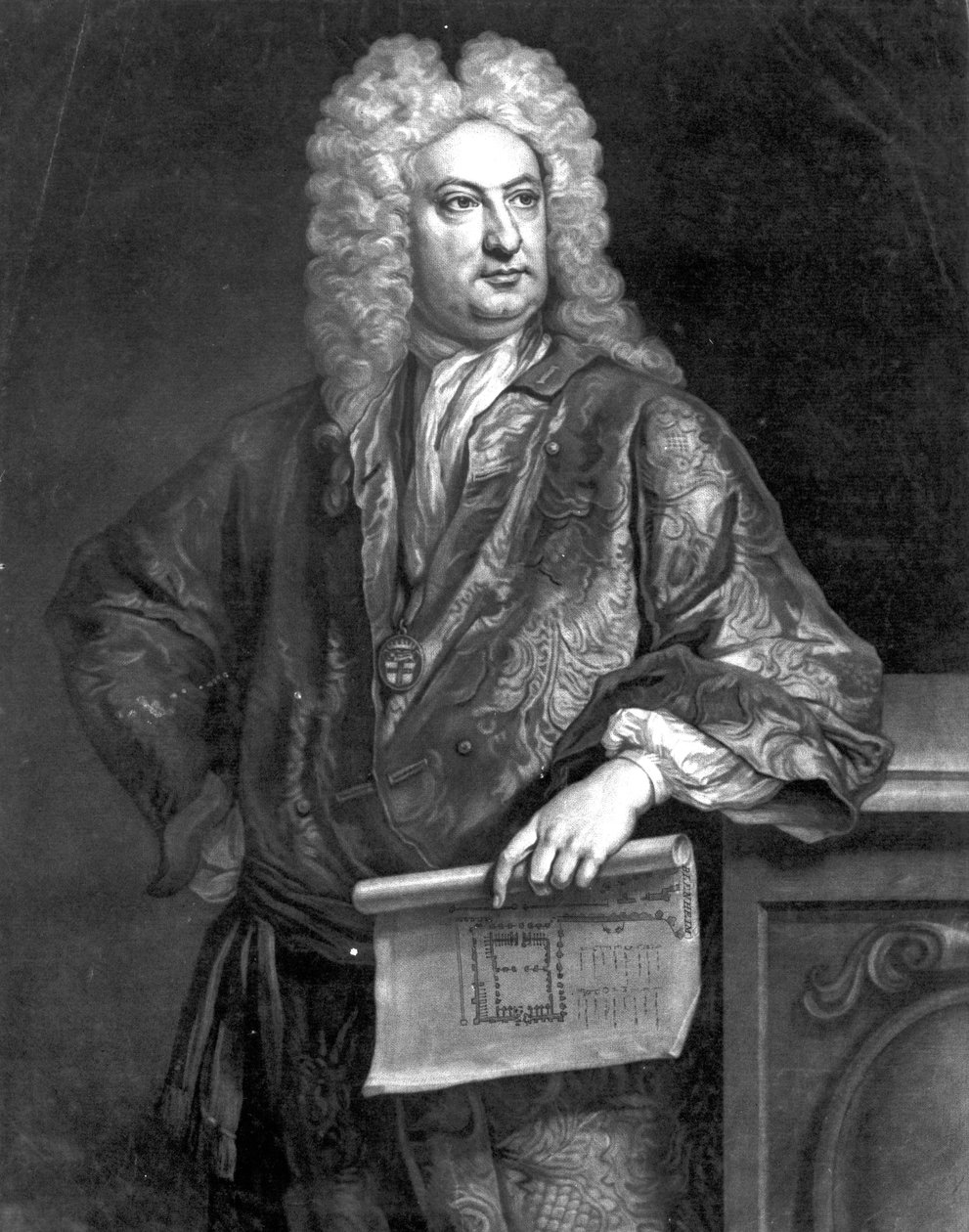 Sir John Vanbrugh, gravado por John Faber, o Jovem, 1727 (mezzotint) de Jonathan Richardson
