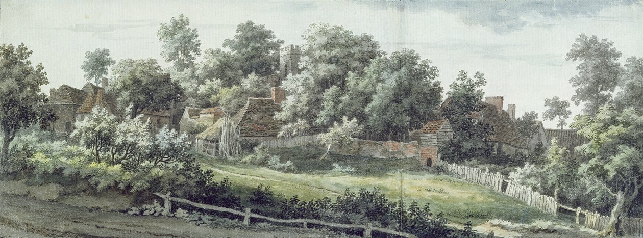 Harbledown, perto de Canterbury, 1757 (wc com caneta e tinta cinza sobre grafite sobre papel) de Jonathan Skelton