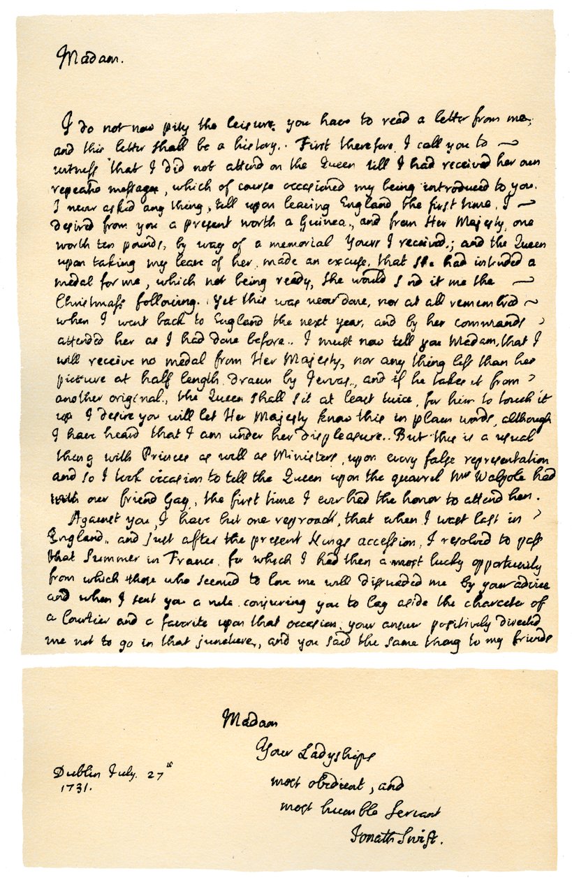 Carta de Jonathan Swift a Henrietta Howard, 21 de novembro de 1730. de Jonathan Swift