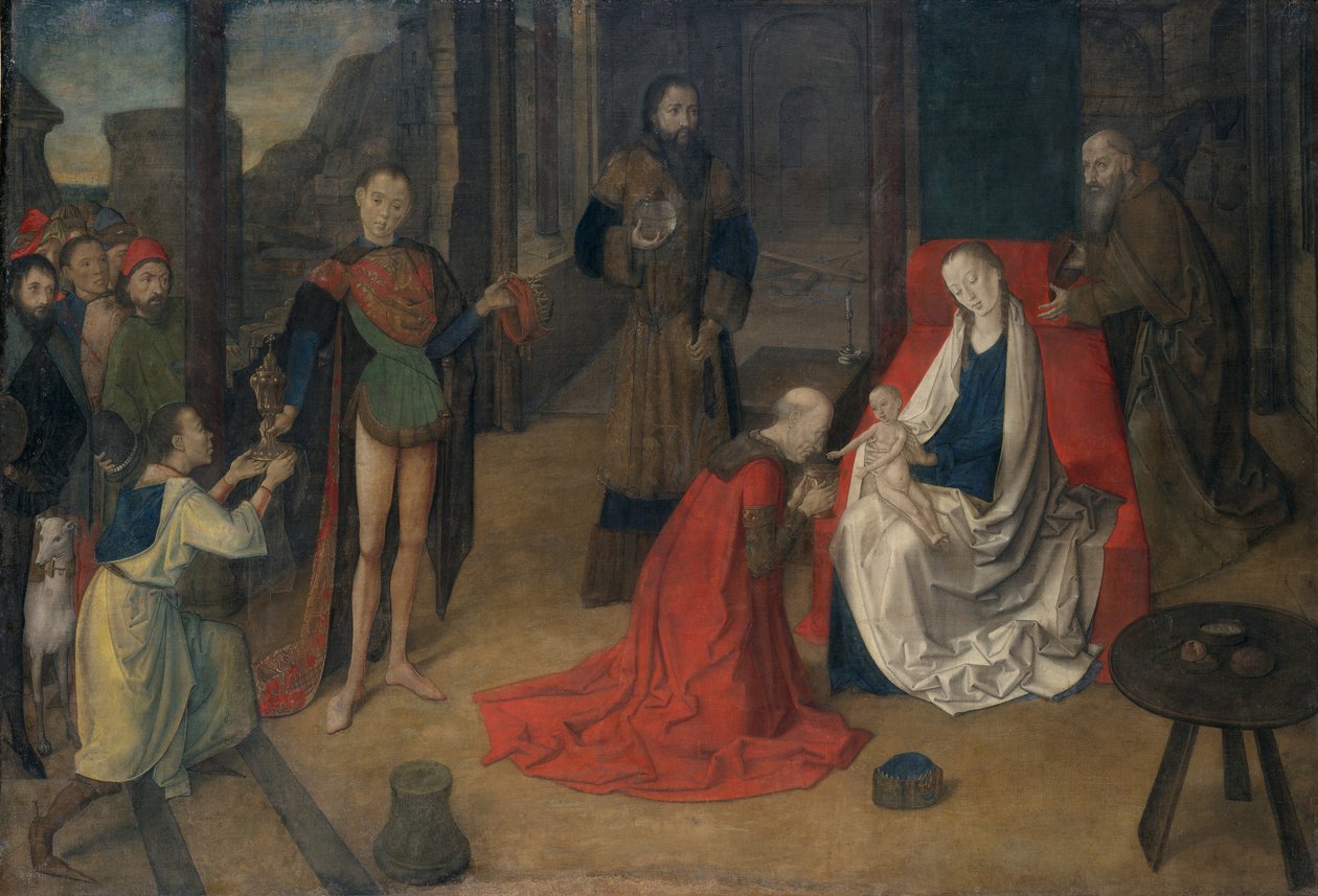 Adoração dos Magos, 1465 (têmpera sobre tela) de Joos van Wassenove