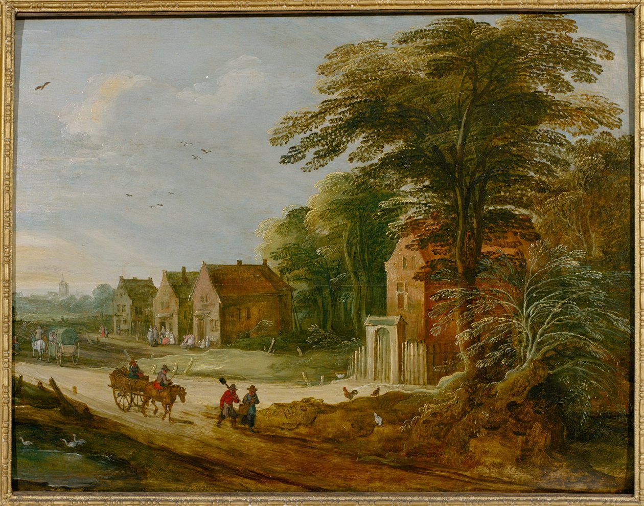 Viajantes que passam por uma aldeia (óleo sobre painel) de Joos de (studio of) Momper