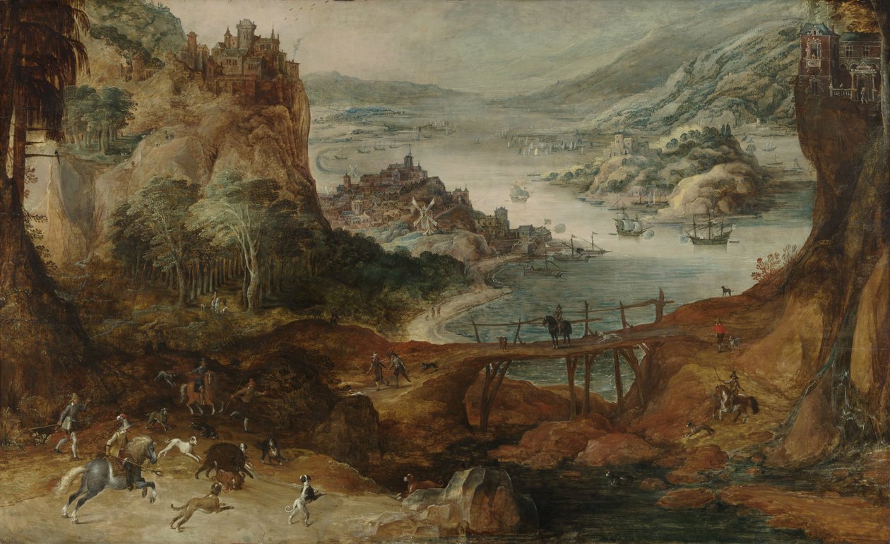 Paisagem do rio com caça ao javali de Joos de Momper (II)