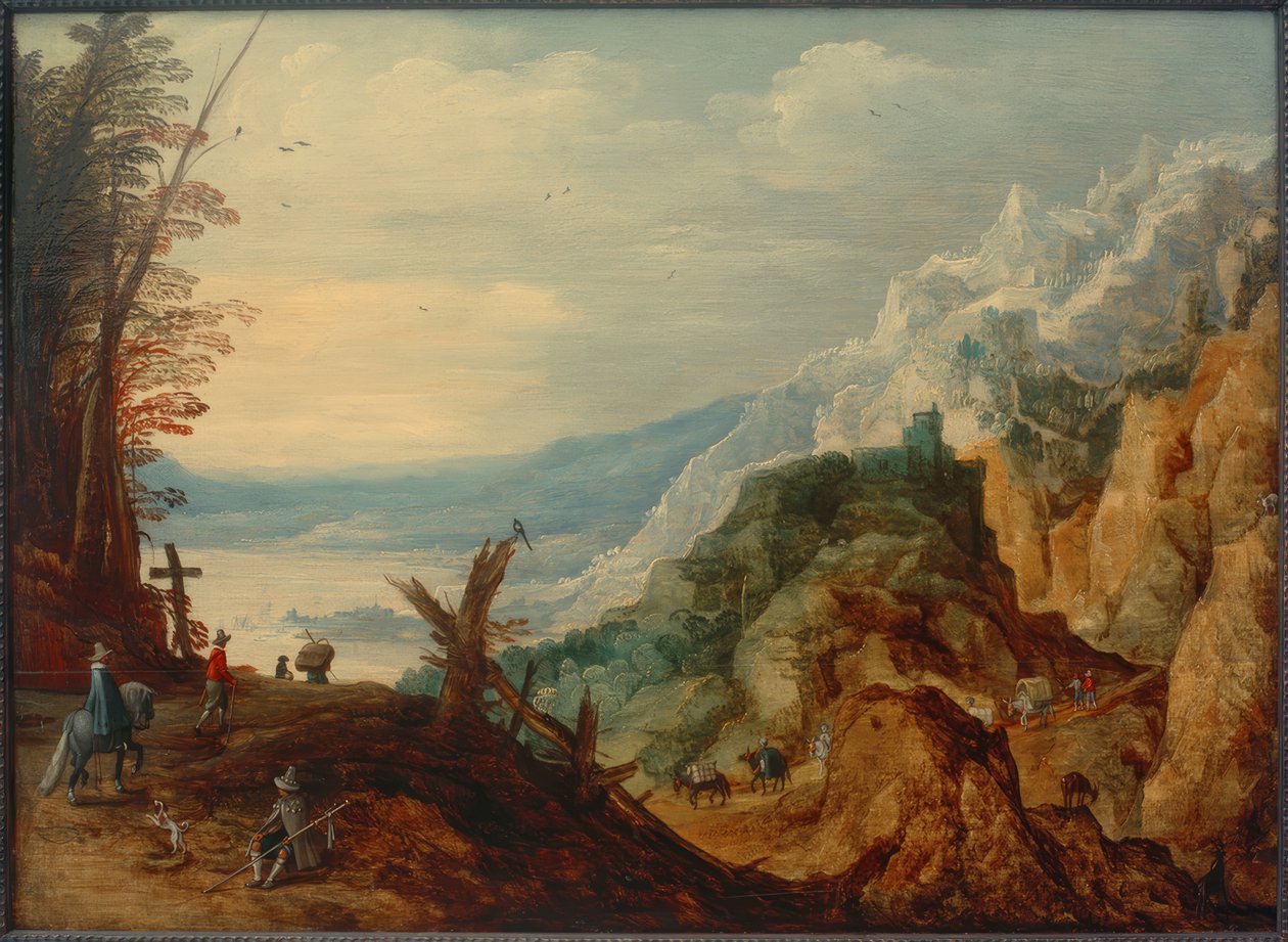 Paisagem de montanha com viajantes de Joos de Momper
