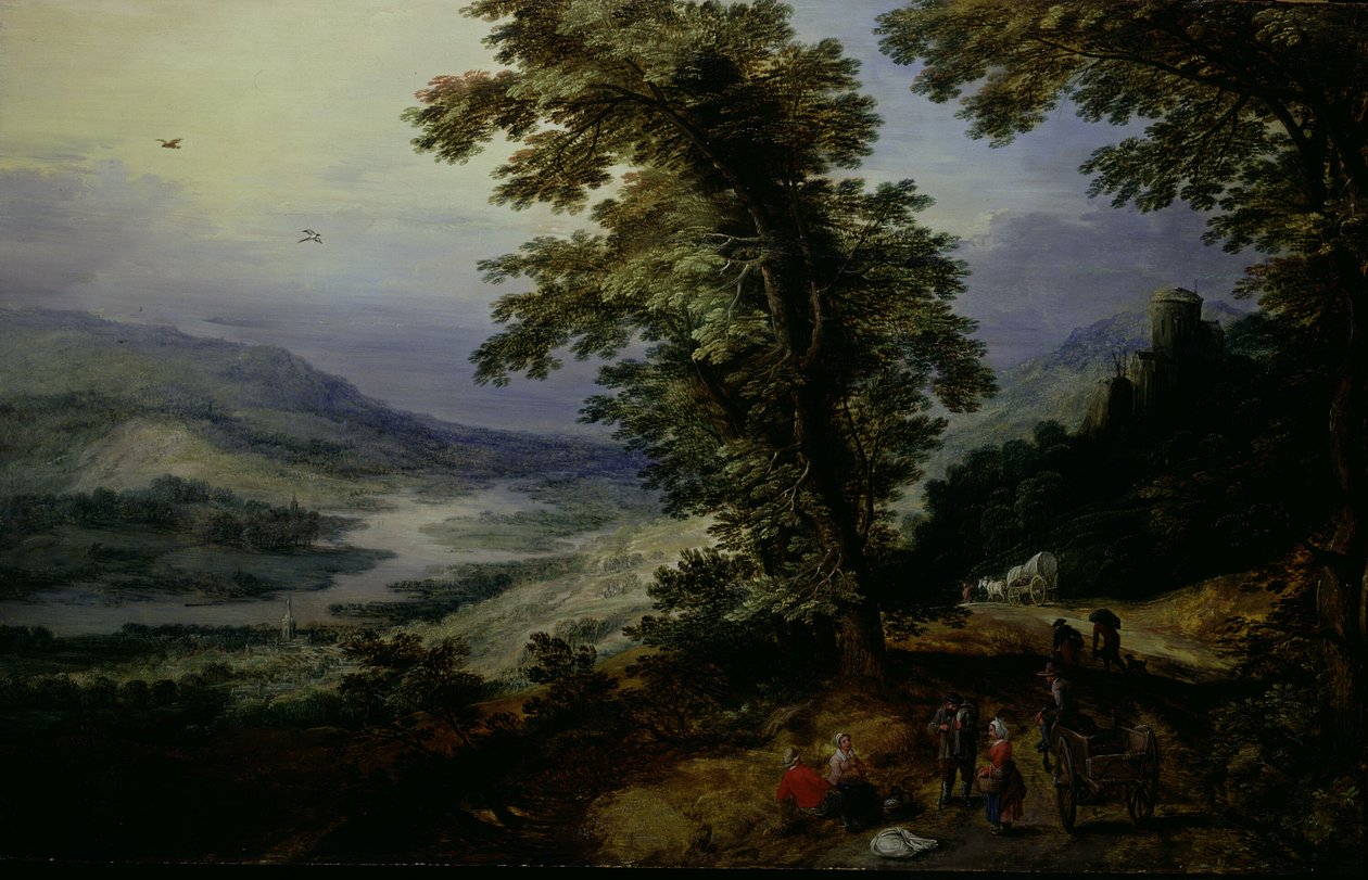 Estrada de montanha com viajantes de Joos de Momper II