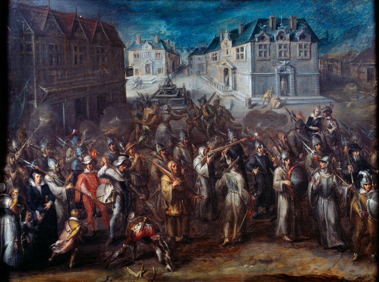 Guerras religiosas entre católicos e protestantes: "Procissão da Liga em 1590 ou 1593". Pintura de Joos Van Winghe (1544-1603), Holanda de Joos or Jodocus van Winghe