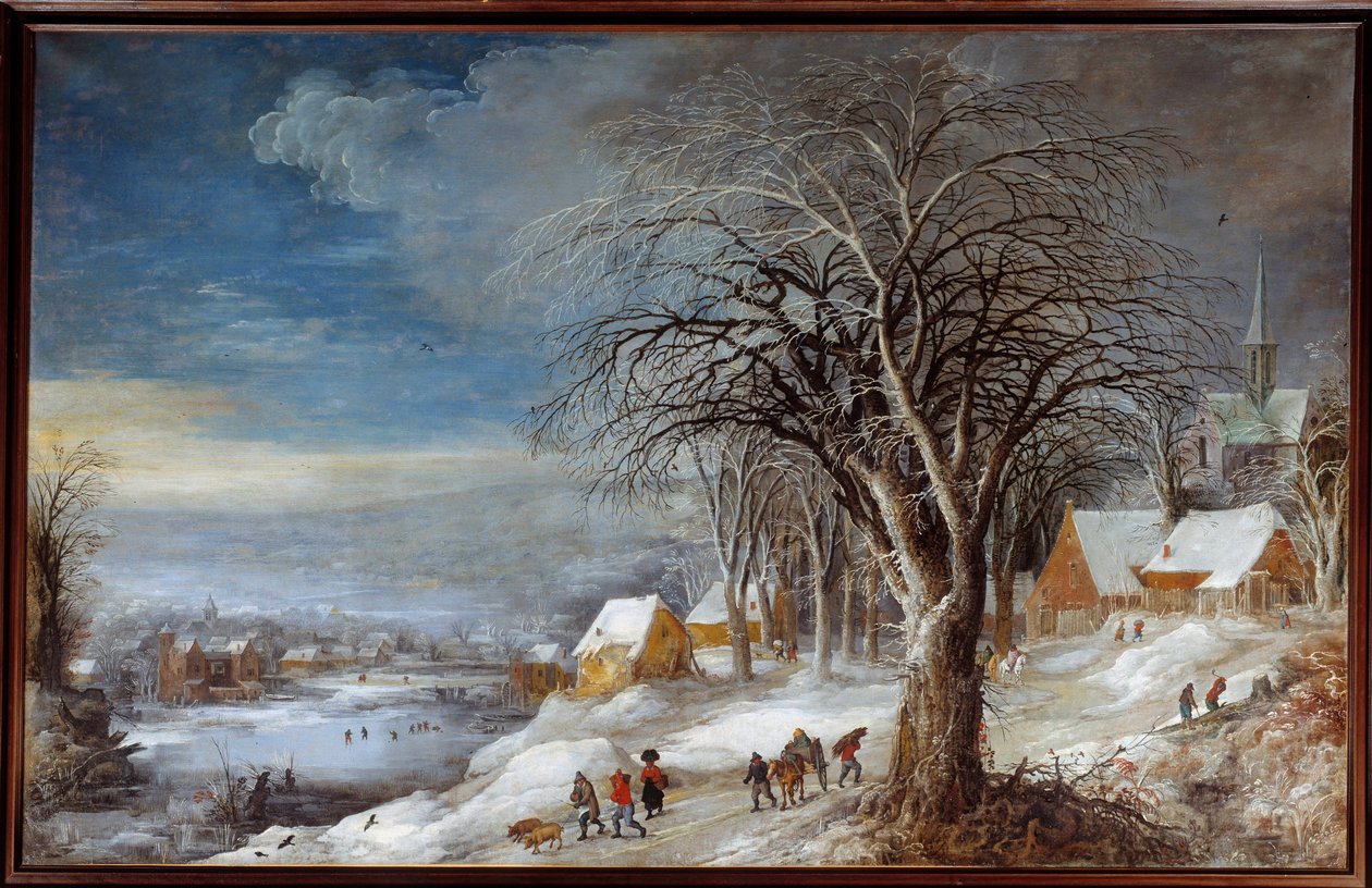 Paisagem de Inverno. Pintura de Josse II Momper (1564-1635) Ec. Flam. de Joos or Josse de The Younger Momper