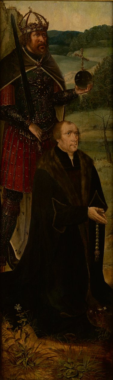 Rei Constantino e um doador; uma ala de um retábulo (óleo sobre painel) de Joos van (follower of) Cleve