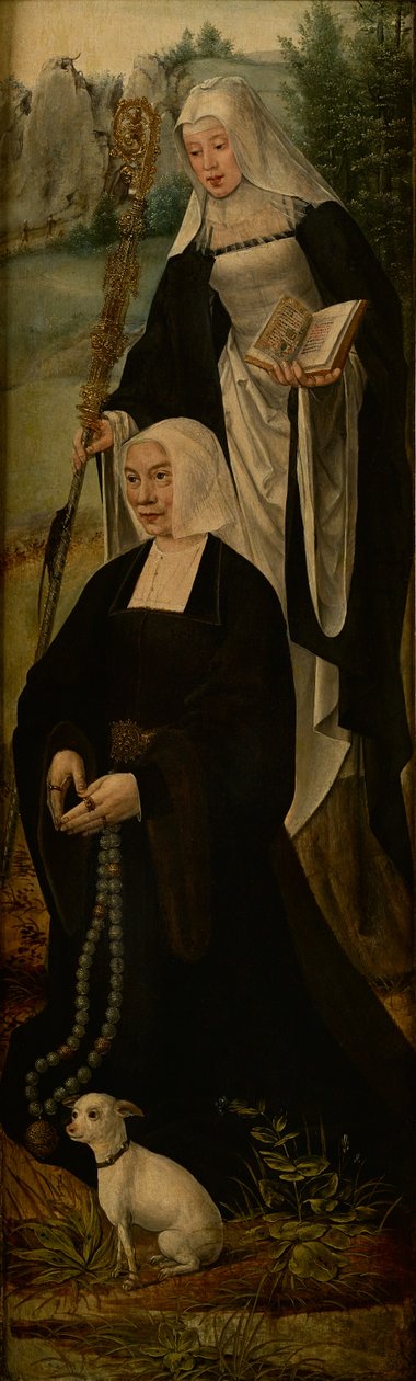 Santa Mônica e uma doadora, uma asa de retábulo (óleo sobre painel) de Joos van (follower of) Cleve
