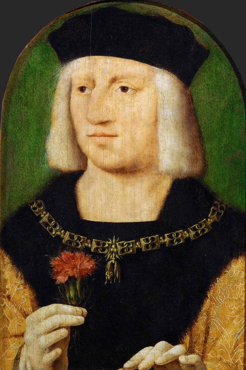 Arte Neerlandesa Primitiva : Retrato do Imperador Maximiliano I (1459-1519) par Cleve, Joos van (ca. 1485-1540), c.1508. Óleo sobre madeira, 28,5x22,3. Museu de História de Arte, Vienne de Joos van Cleve