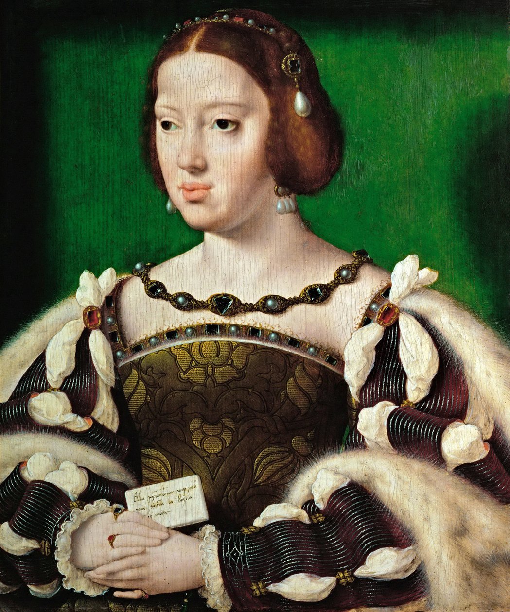 Arte Neerlandesa Antiga : Retrato da Rainha Eleanor da Áustria (1498-1558) par Cleve, Joos van (ca. 1485-1540), depois de 1530. Óleo sobre madeira, 35,5x29,5. Museu de História de Arte, Vienne de Joos van Cleve