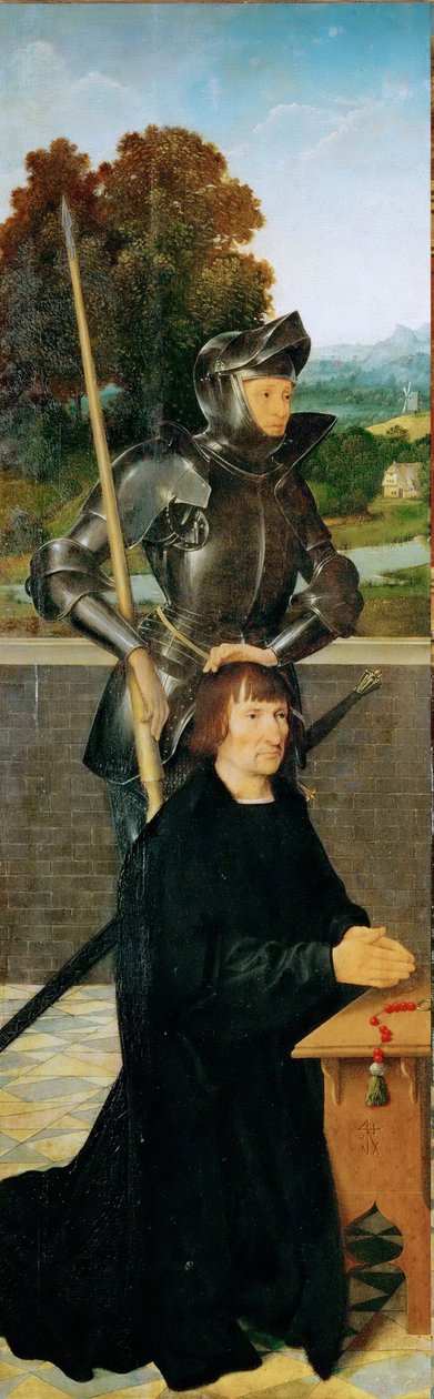 Arte Neerlandesa Antiga : Saint George and Donor (Altar Alado, Painel Esquerdo) par Cleve, Joos van (ca. 1485-1540), ca. 1530. Óleo sobre madeira, 94,5x30. Museu de História da Arte, Vienne de Joos van Cleve