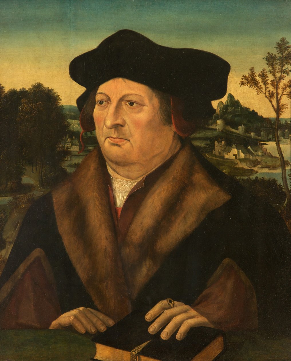 Retrato, de, um, cavalheiro, em, um, paisagem de Joos van Cleve