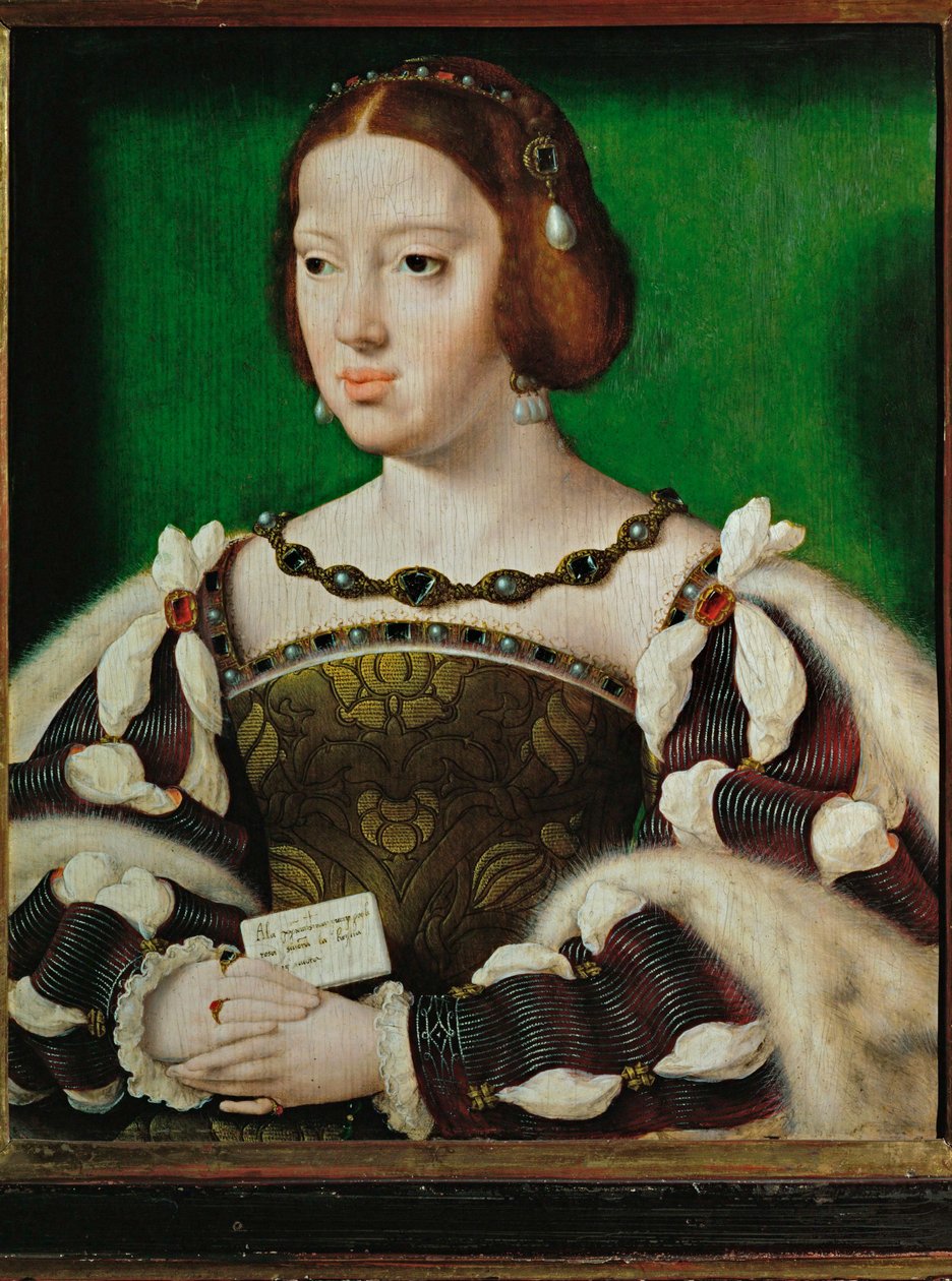 Rainha Eleonora de França, esposa de François I de França, filha de Filipe o Belo, irmã do Imperador Carlos V ... (óleo sobre madeira de carvalho) de Joos van Cleve