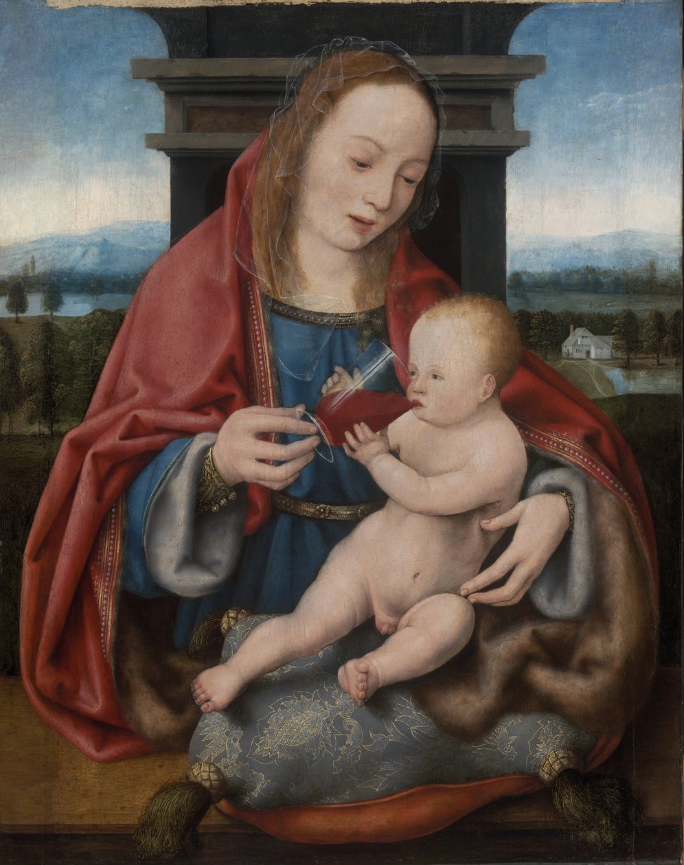 A Virgem com o Menino Jesus a beber vinho de Joos van Cleve
