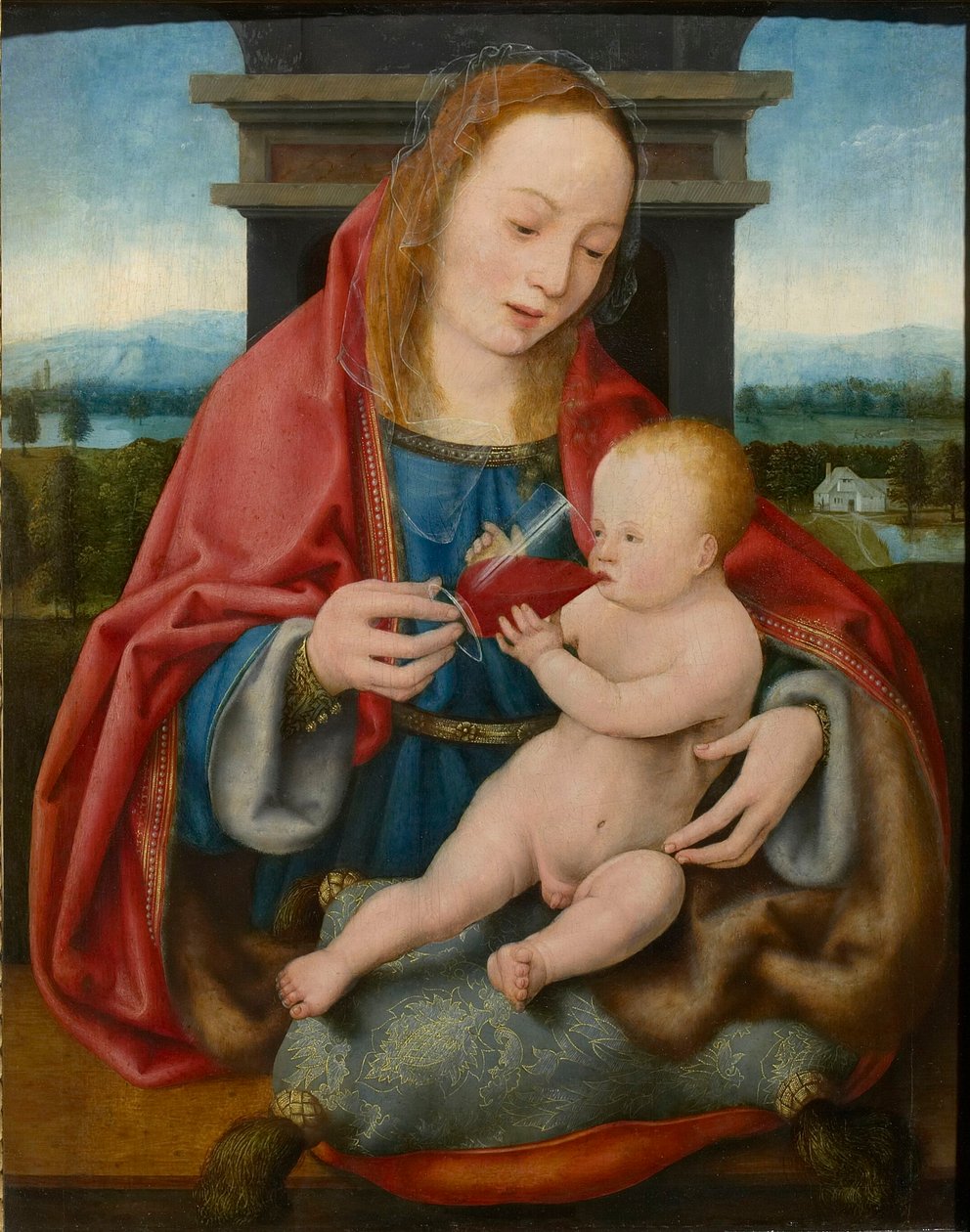 A Virgem com o Menino Jesus bebendo vinho, c. 1520. de Joos van Cleve