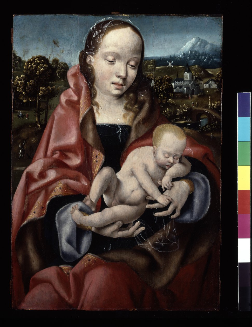 Virgem E Cristo Adormecido (óleo sobre madeira) de Joos van Cleve
