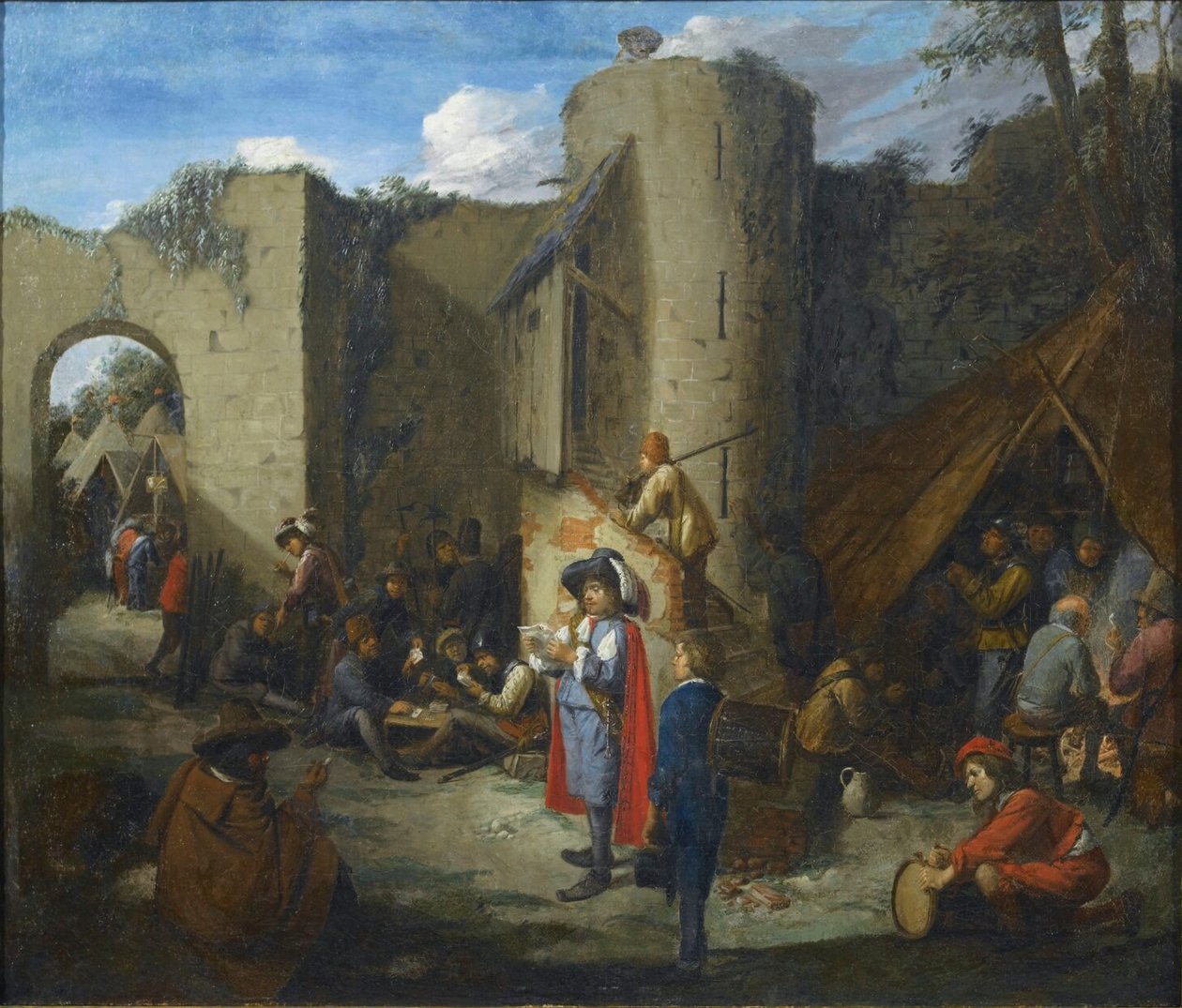 Um oficial a ler uma carta num acampamento militar junto às muralhas de um castelo de Joos van Craesbeeck