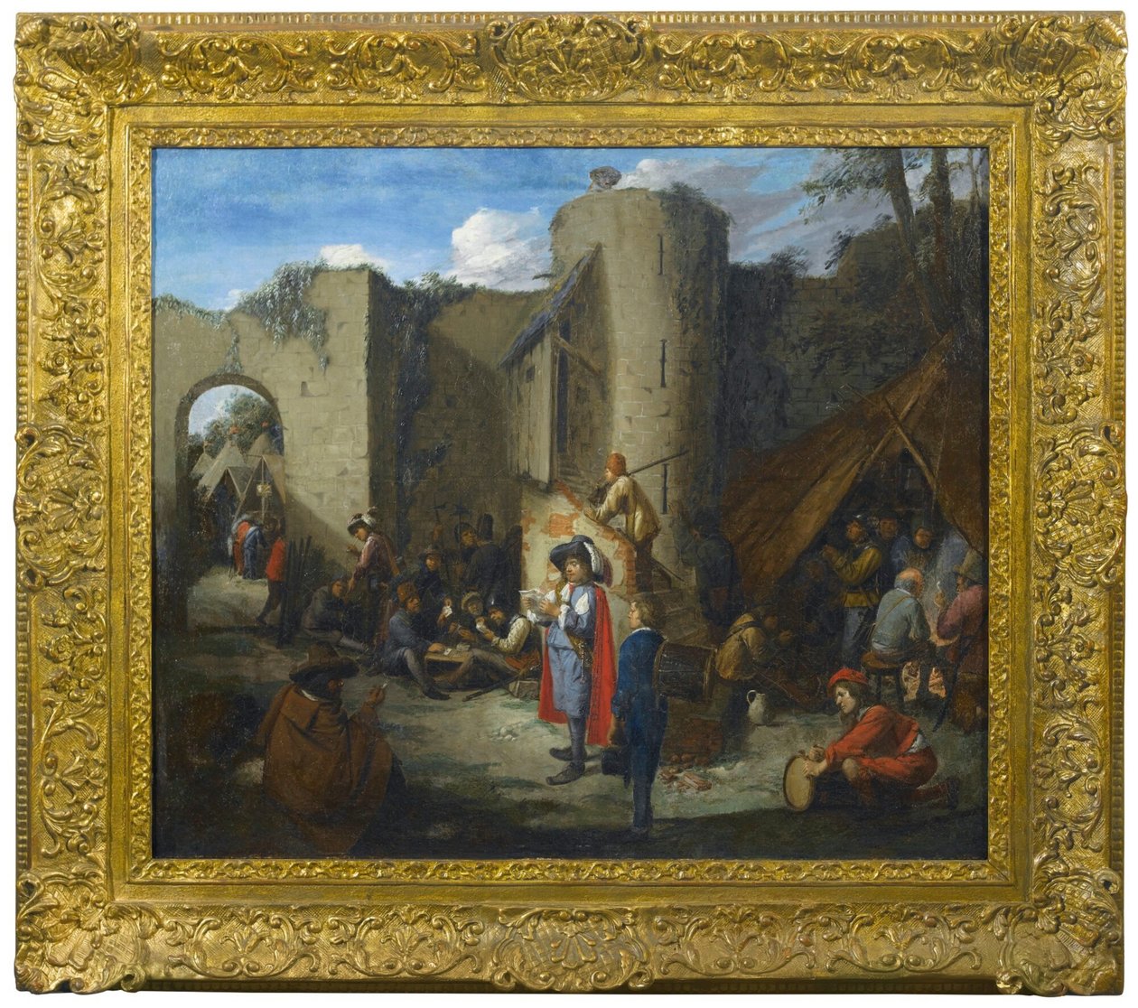 Um oficial a ler uma carta num acampamento militar junto às muralhas de um castelo de Joos van Craesbeeck