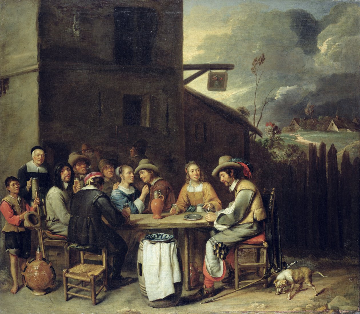 Companheiros Carousing na frente de uma taberna, 1640-50 de Joos van Craesbeeck