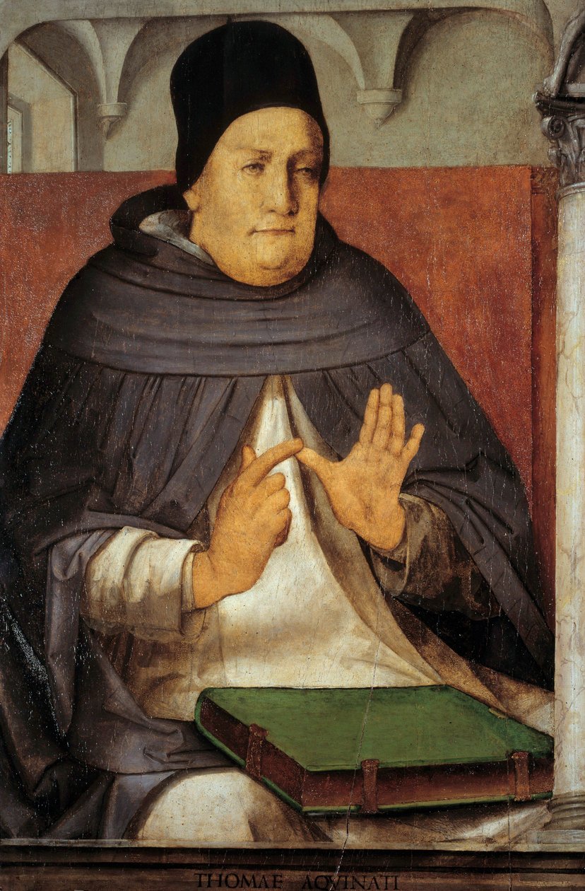 Representação de São Tomás de Aquino (1225-1274) Doutor da Igreja Pintura sobre madeira de Juste de Gent (Joos van Wassenhove) (cerca de 1435-around 1475) (ec.flam.) Sol do século XV. 1,14x0,76 m de Joos van Gent (fl.1460 75)