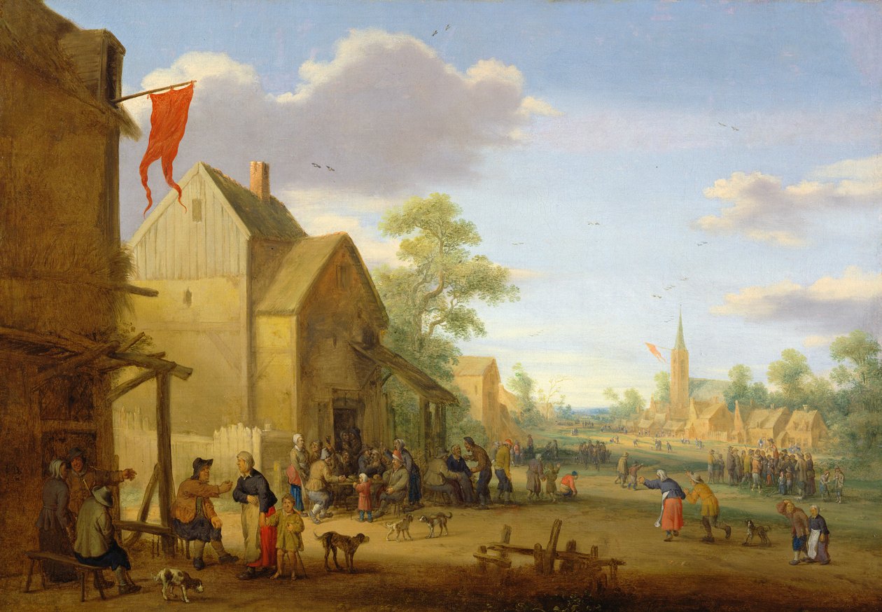 Uma reunião da aldeia com figuras reunidas na rua, 1624 de Joost Cornelisz. Droochsloot