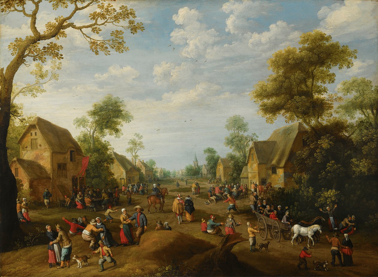 Uma quermesse de aldeia com numerosos camponeses a festejar de Joost Cornelisz Droochsloot