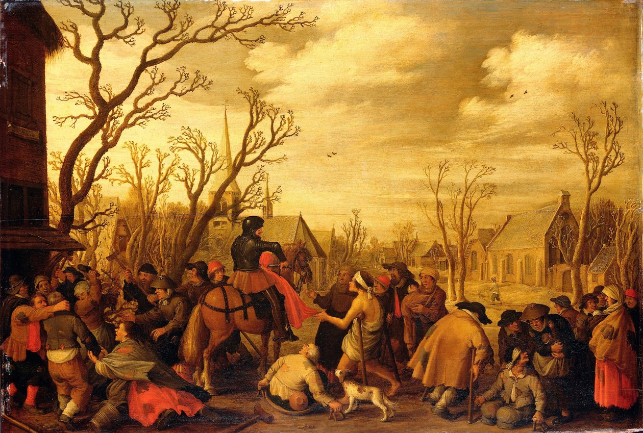 São Martinho cortando parte de sua capa para um mendigo de Joost Cornelisz Droochsloot