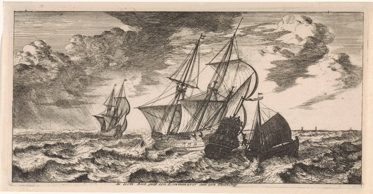 Um piloto vem a bordo de um navio Postal (título da série) de Joost van Geel